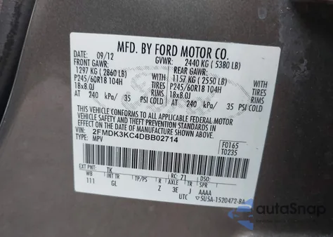 2013 Ford Edge Limited from USA, damaged, VIN 2FMDK3KC4DBB02714
